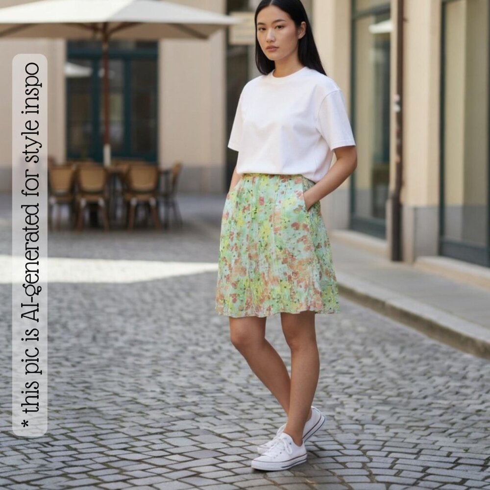 Sunny Leigh Fairycore Pastel Green Floral 100% Silk Skirt - Women's Size 6